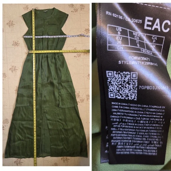 Guess Olive Green Military Style Cargo alike Pockets Maxi Dress - Picture 6 of 6